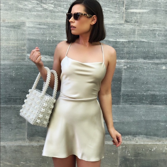 Last 1✨Sansa Nude Satin Cowl Neck Dress - Picture 2 of 8